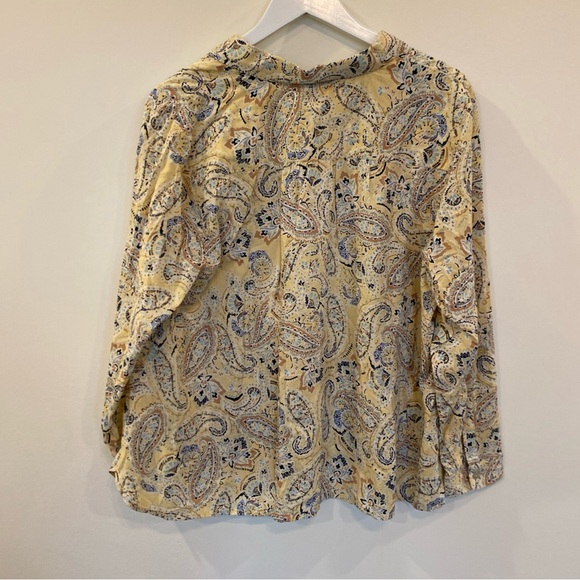 J Jill Boho Paisley Popover Top Butter Yellow Collared Mature Large Petite NWT - Picture 5 of 5